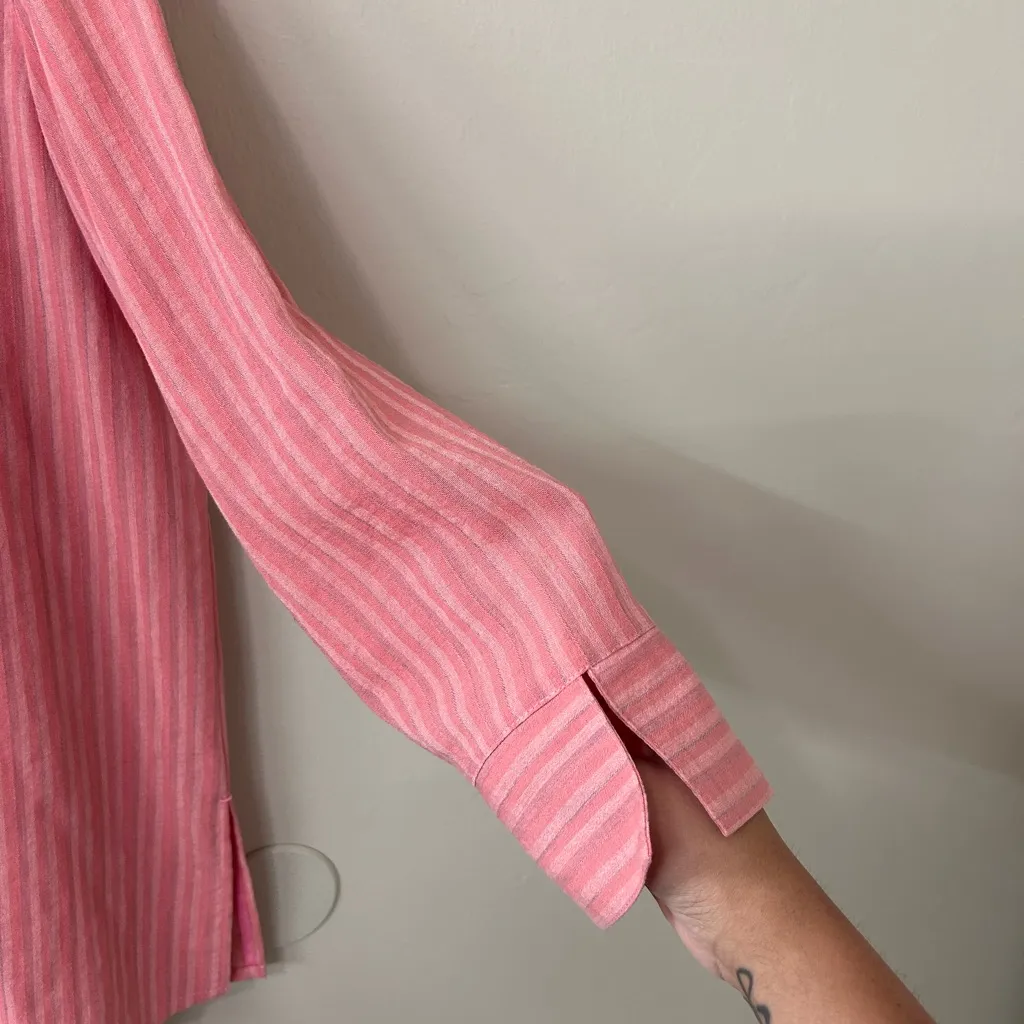 Fridaze Pink Linen Striped Button Up Top Sz L Size L - Image 3