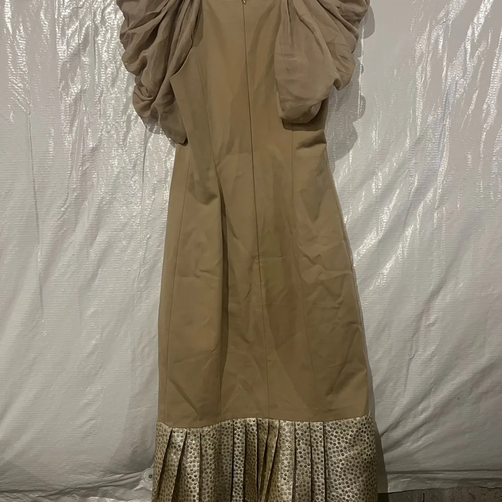 Mackage Collection Tan Puff Sleeve Polka Dot Midi Dress Size 8 US - Image 6