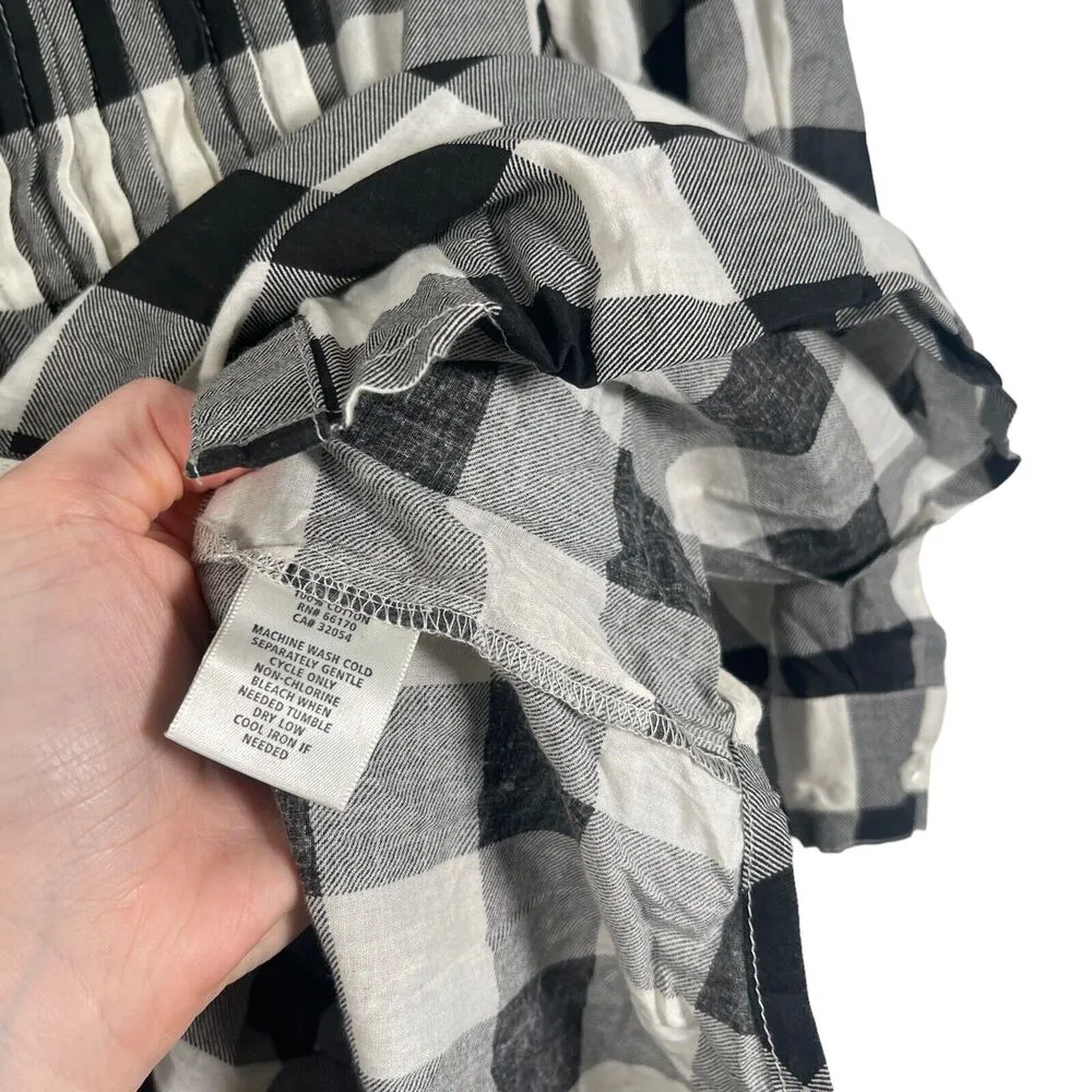 Kimchi Blue UO Black White Plaid Tunic Blouse Button Front Cottage Women Small - Image 6