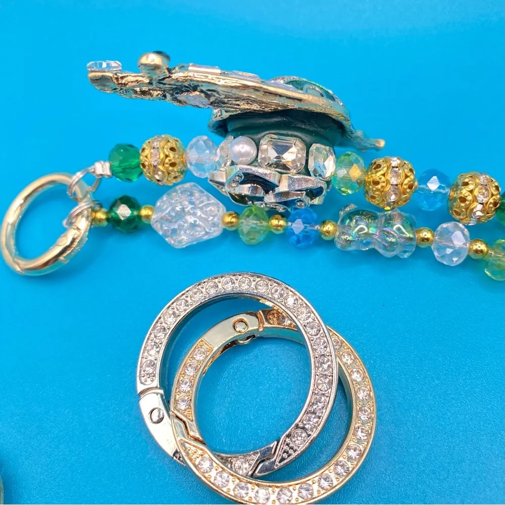 ππ Luxury Bag/Phone Chain Charm/Keychain Green Rhinestone Snail Crystal Beads - Image 11