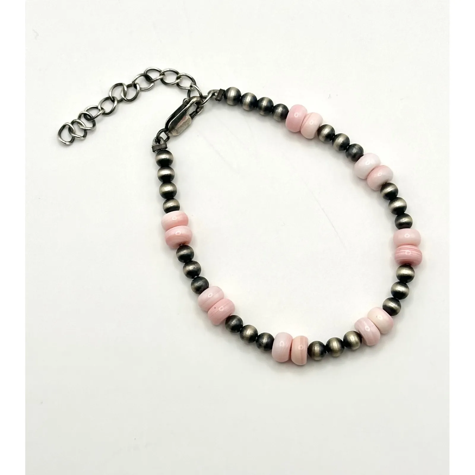 Pink Conch Beaded Sterling Silver Handmade Bracelet - Image 2