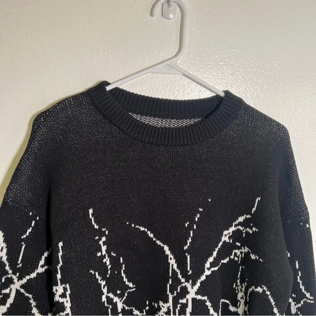 Firla Graphic Pattern Drop Shoulder Sweater Black White Size XL - Image 5