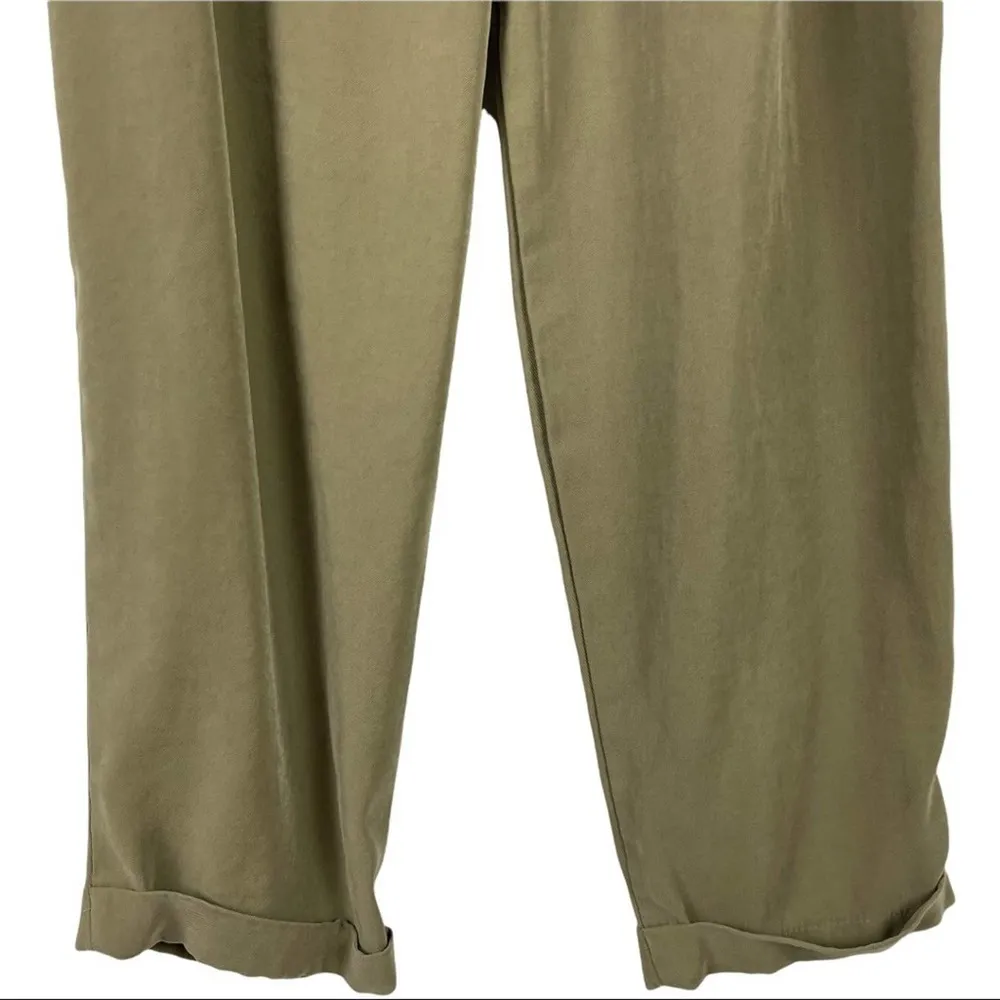 Zara Paperbag Waist Green Viscose High Rise Waisted Trousers Pants Size Medium - Image 13