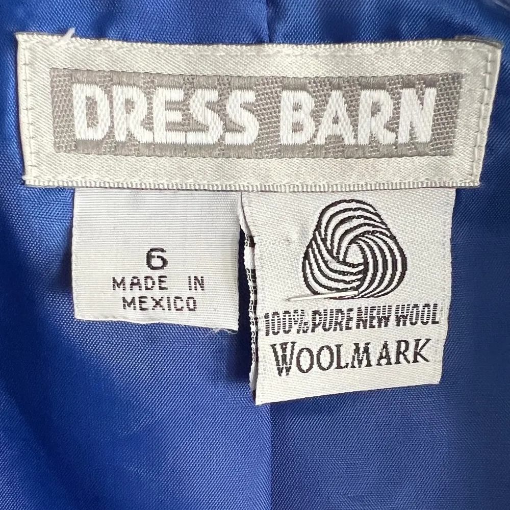 Dressbarn Wool Vintage Blazer Blue Zip Up Lined Career Long Sleeve Chic Size 6 - Image 7