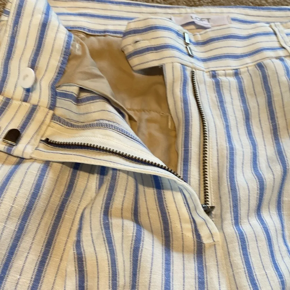 LOFT Peyton Trouser Pants Linen Blend White Blue Stripes Womens Sz 2 - Image 7