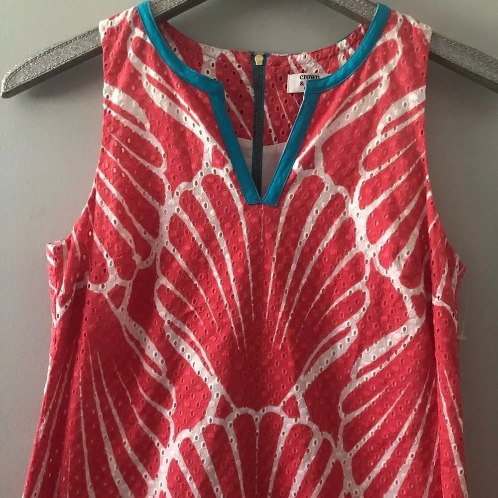 Crown & Ivy Coral Seashell Print Eyelet Shift Dress NEW - Image 3