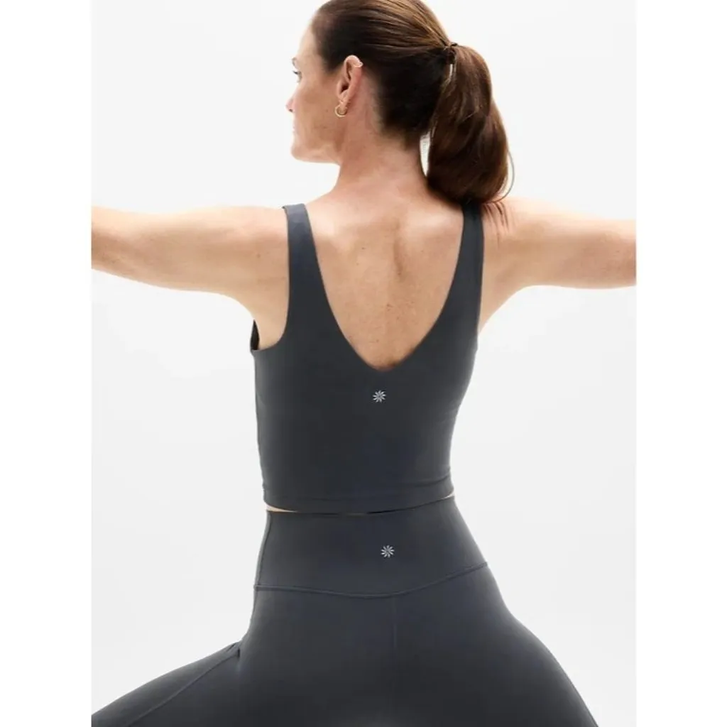 New Athleta M Transcend V-Neck Crop Sports Bra D-DD Dark Rinse Grey Medium - Image 2