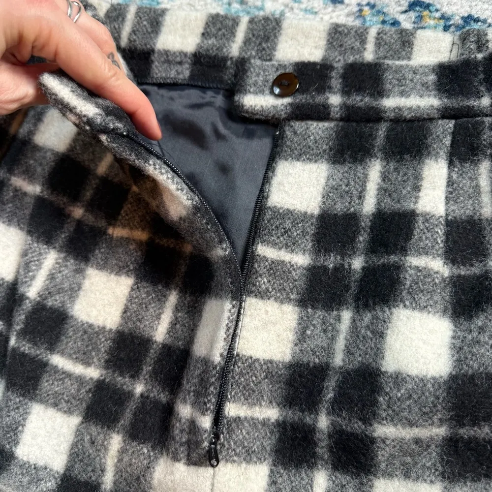 Vintage Black & White Wool Plaid Pencil Skirt Size S - Image 7