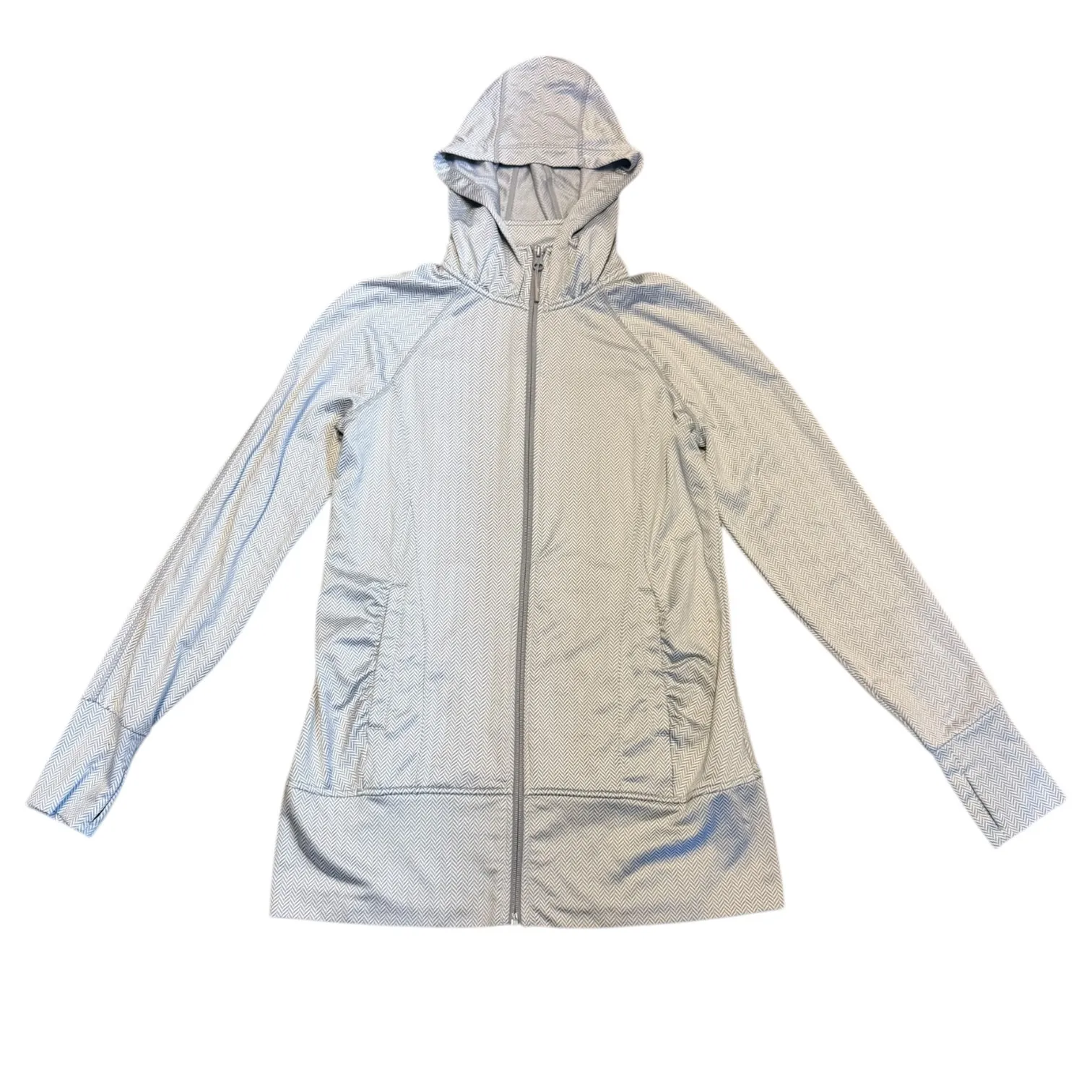 Mondetta White Gray Chevron Yoga Hooded Jacket Size Small EUC - Image 5