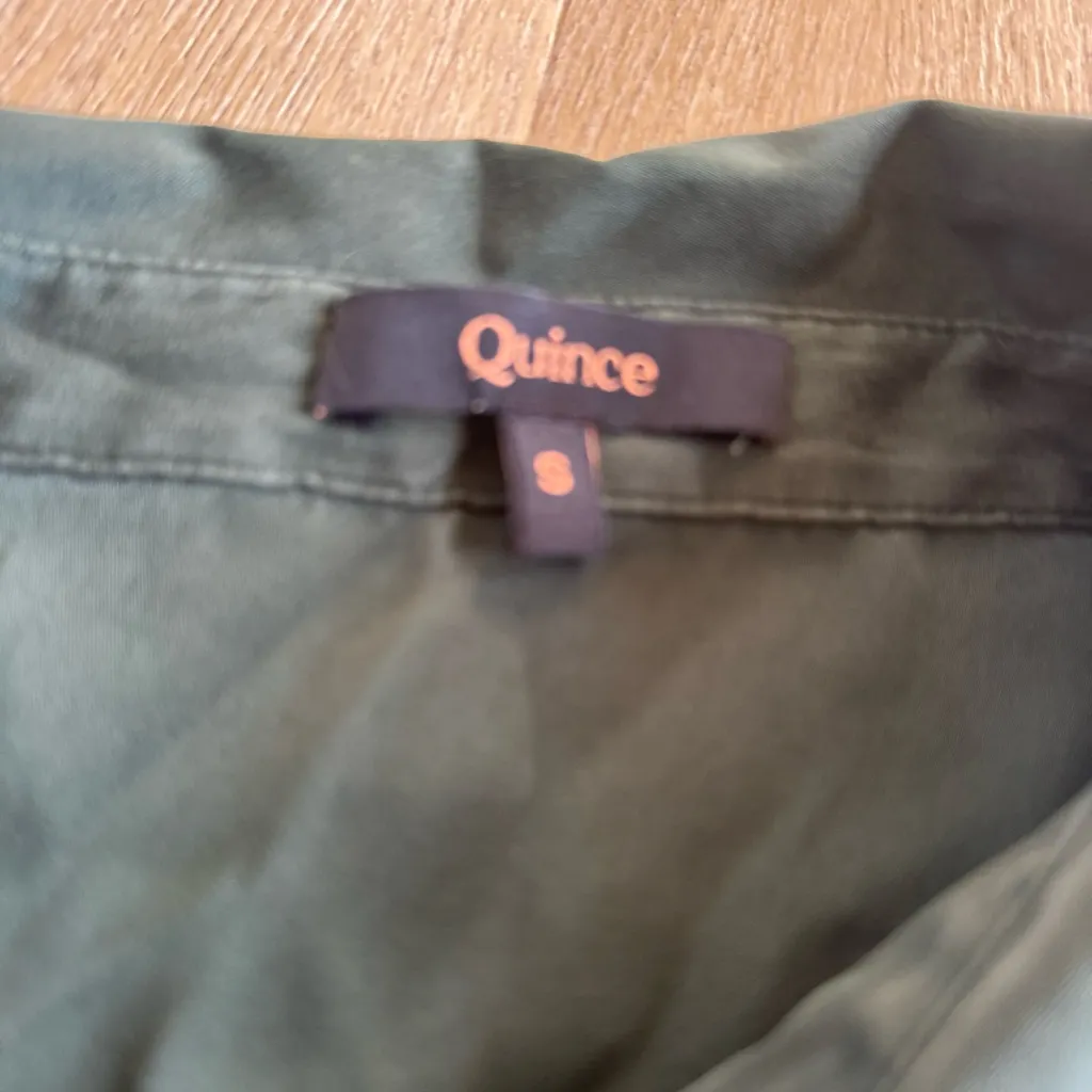 Quince Washable Stretch Silk Puff Sleeve Blouse Top Green - Image 4