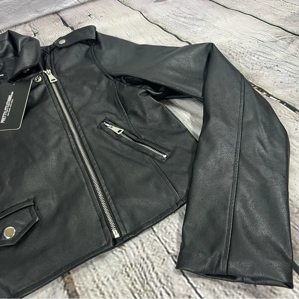 PrettyLittleThing  Black Faux Leather Zip Detail Biker Jacket Size 14 (B9) - Image 4