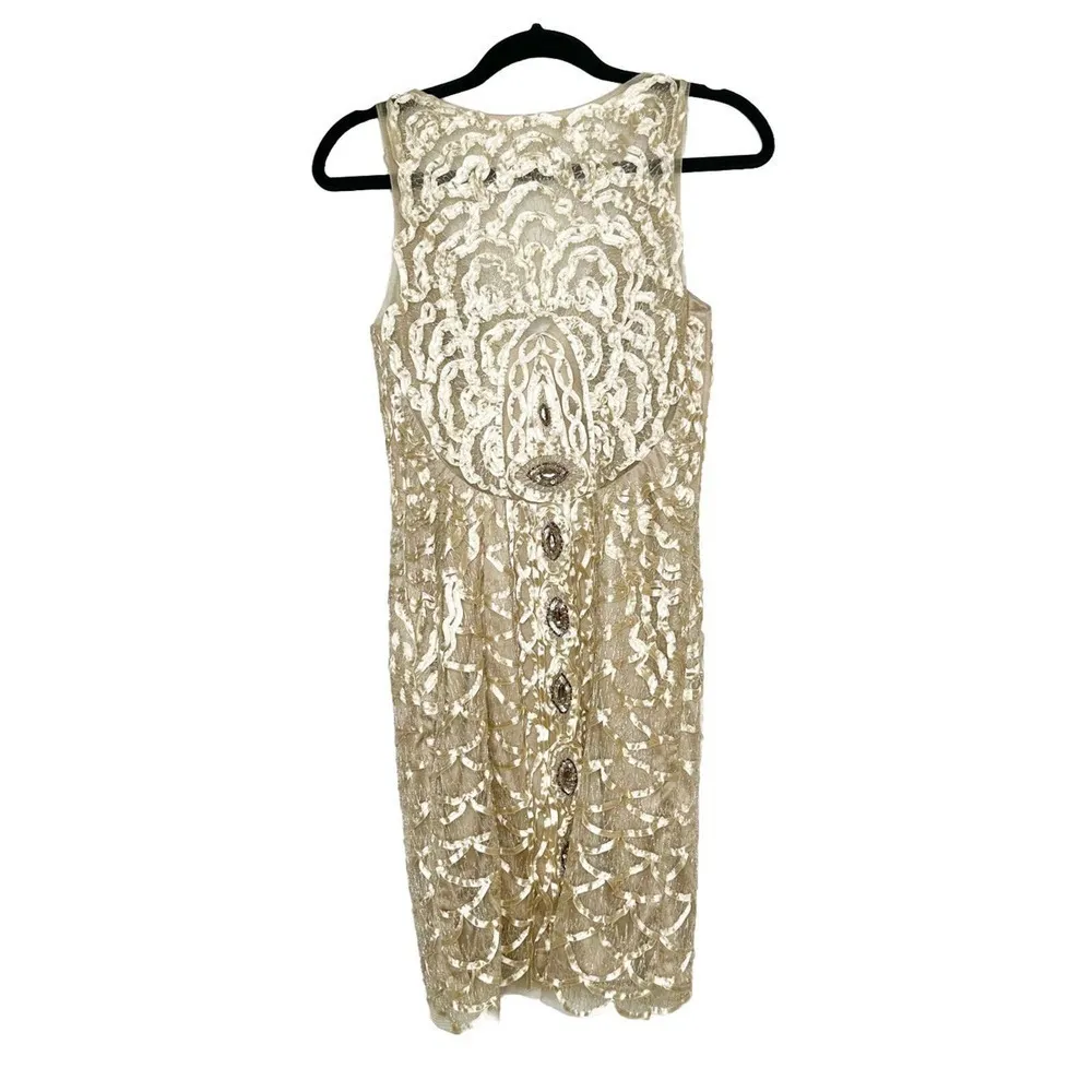 Vintage Sue Wong Nocturne Bodice Lace Cocktail Dress Women's Gold Size 6 - Image 2