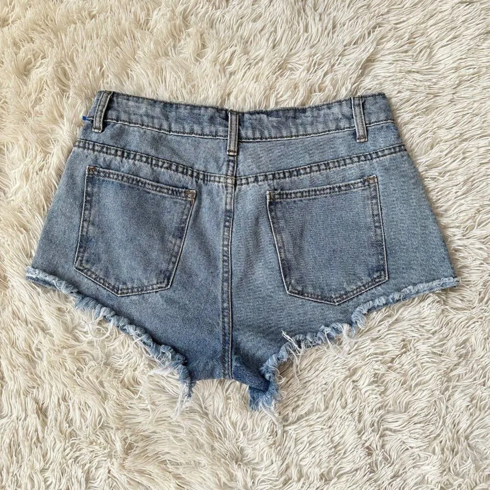 Nasty Gal High Waist Cut Off Distressed Denim Shorts Sz 27 - Image 5