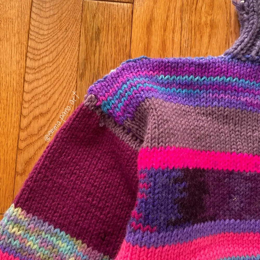 purple pink blue striped long sleeve knit cropped sweater Size M - Image 5