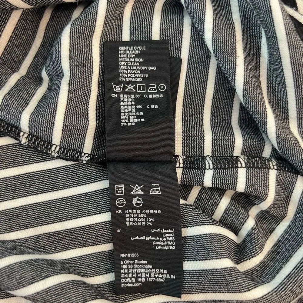 & Other Stories Stripes Fold Off-The-Shoulder Mini Dress Black Size 6 - Image 10