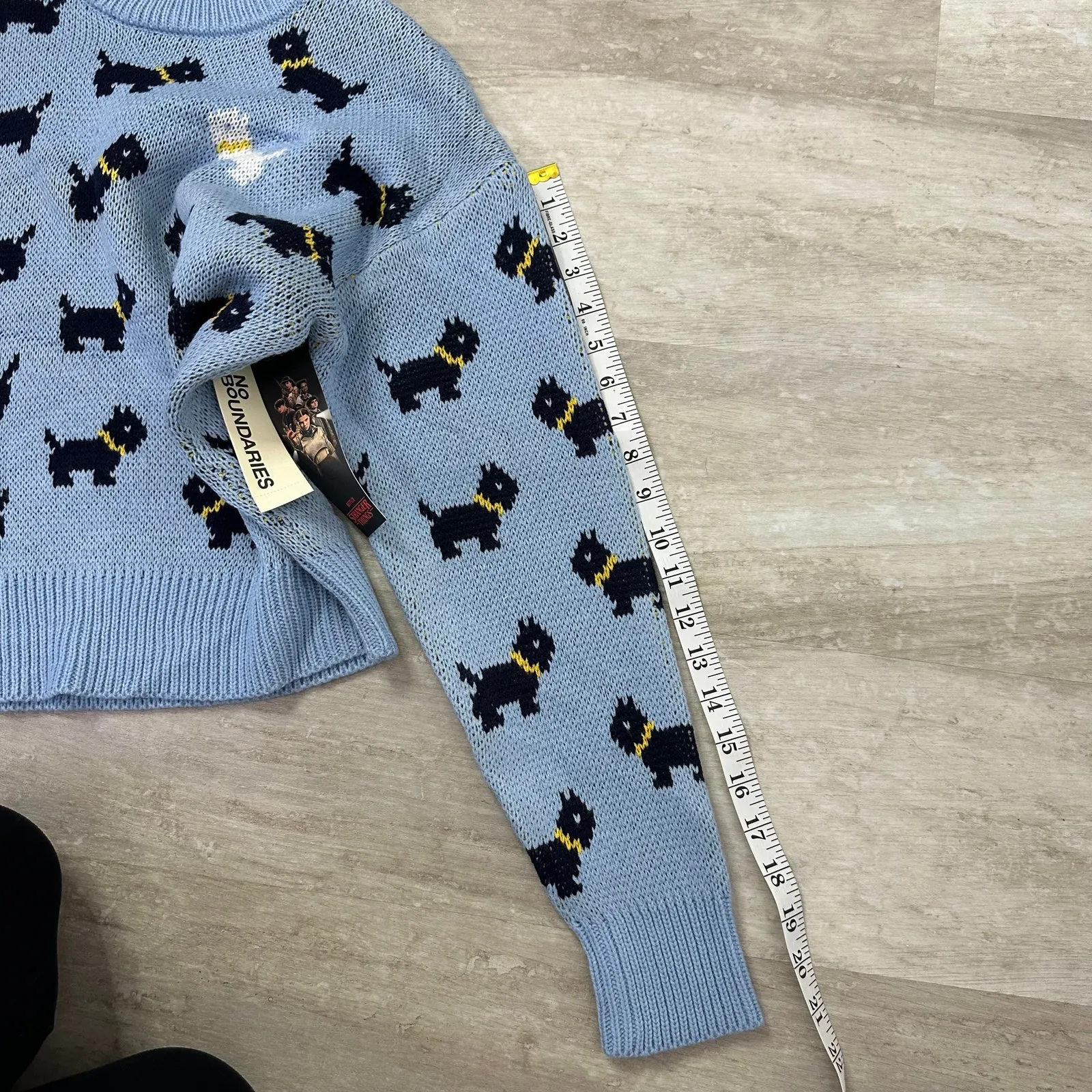 NEW Stranger Things Season 5 Erica Scottie Dog Sweater Small Blue No Boundaries - Image 14