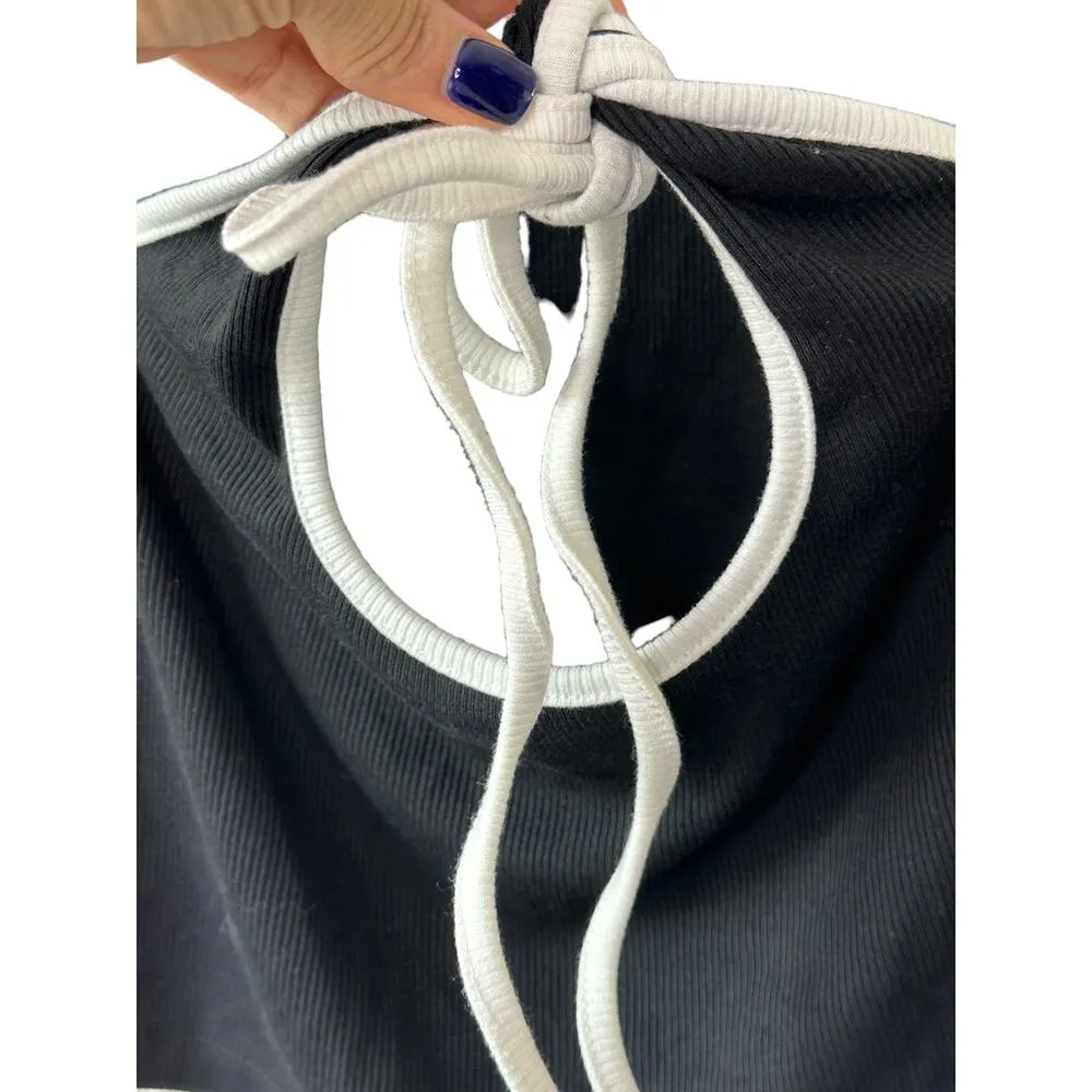 Princess Polly Long Sleeve Ribbed Top White Trim Sz 8 Circle Chest Cut-Out - Image 4