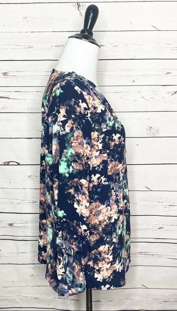 Apt 9 Long Sleeve Button Up Blouse Top Size Small Blue, Pink, Green Floral Shirt - Image 8
