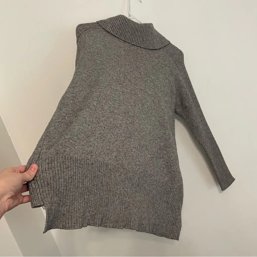 CABLE & GAUGE Cowl Neck Sweater Gray Flecked Speckled Hi-Lo Hem Tunic Sweater L - Image 14