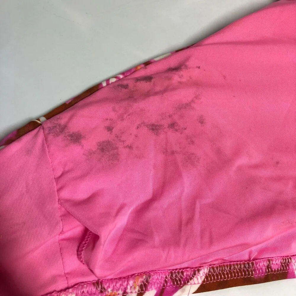 Aerie Swim Halter Bikini Top Keyhole Removable Cups Floral Print Pink Brown L - Image 3