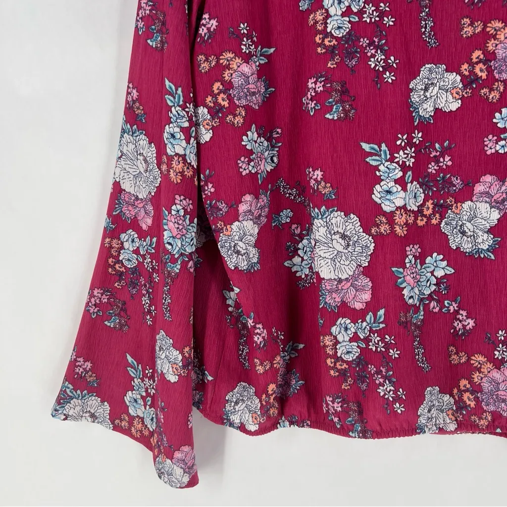 Pink Rose Women's Crepe Floral Flare Sleeve Crossover V-Neck Faux Wrap Top NWT L - Image 11