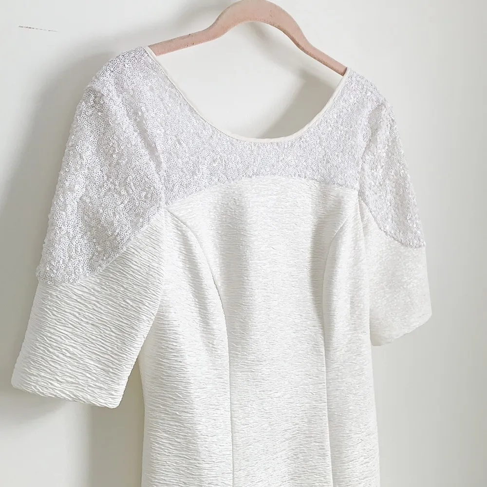 Keepsake The Label White Sequined Short Sleeve Mini Dress small - Image 4