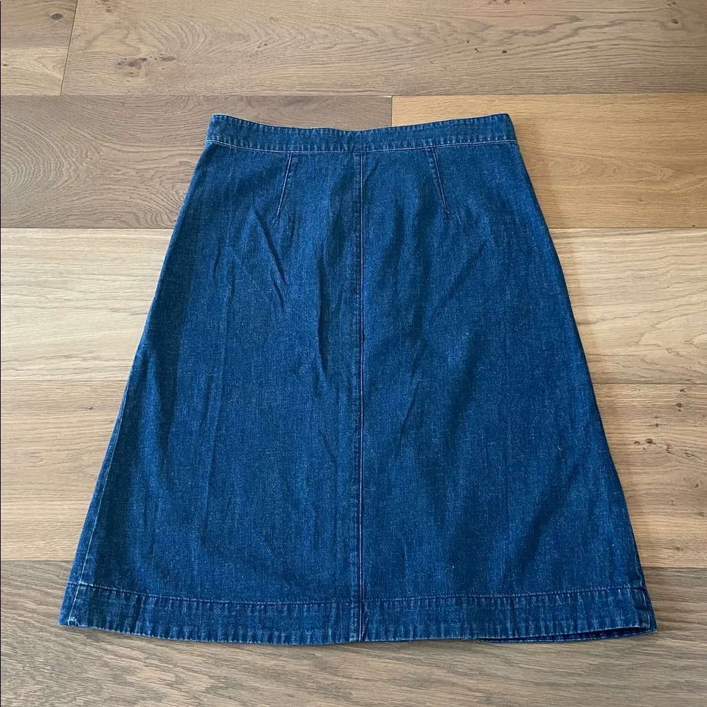 J. Crew A-Line Zip Front Buckle Midi Long Denim Jean Skirt Cotton Linen Blend 14 - Image 11