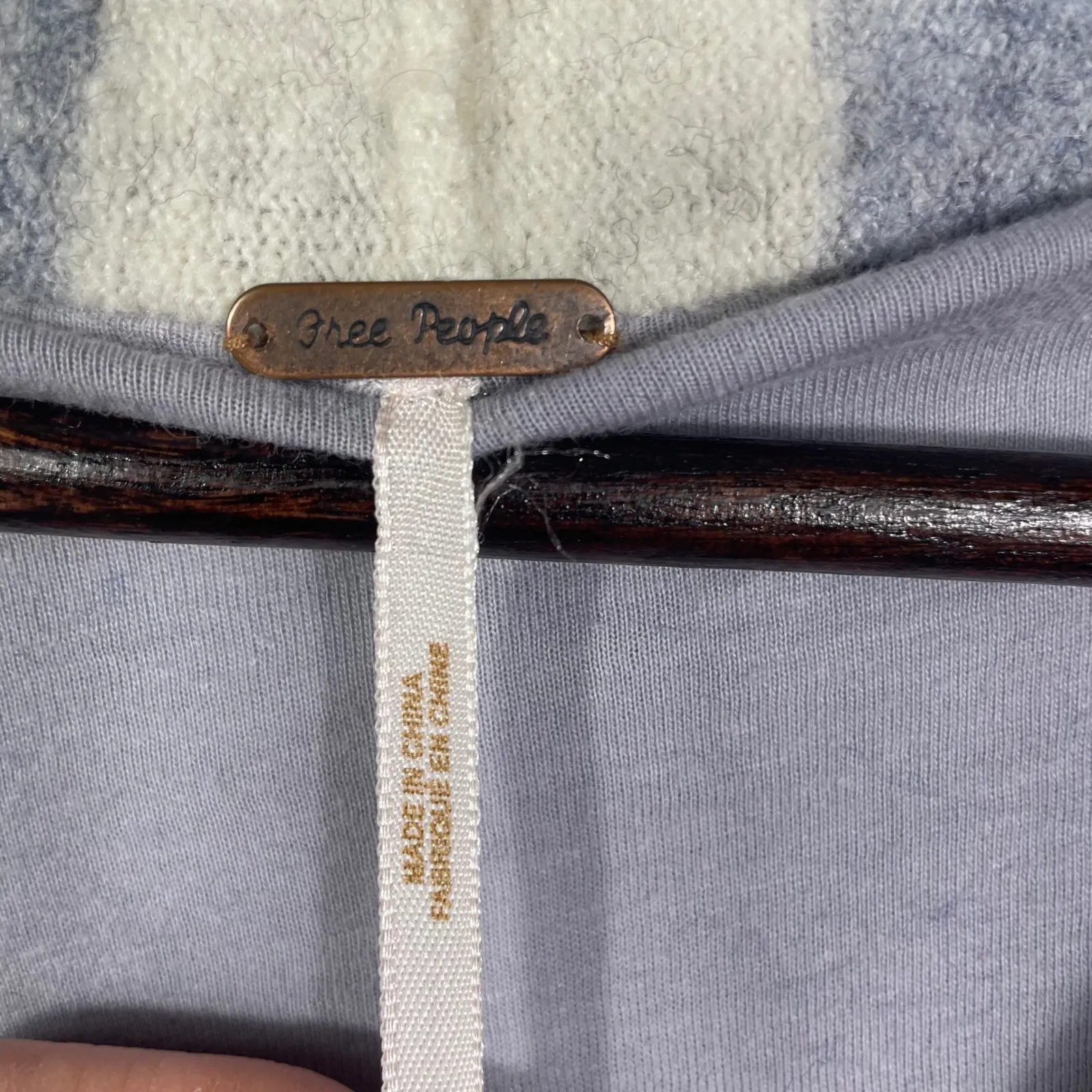 Free People Women's Striped Wool Blend Cardigan Hoodie Sweater Gray White Medium - Image 5