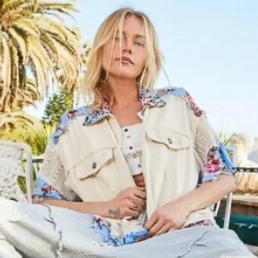 POL Oversized Button Up Half Sleeve Denim Jacket - Image 2