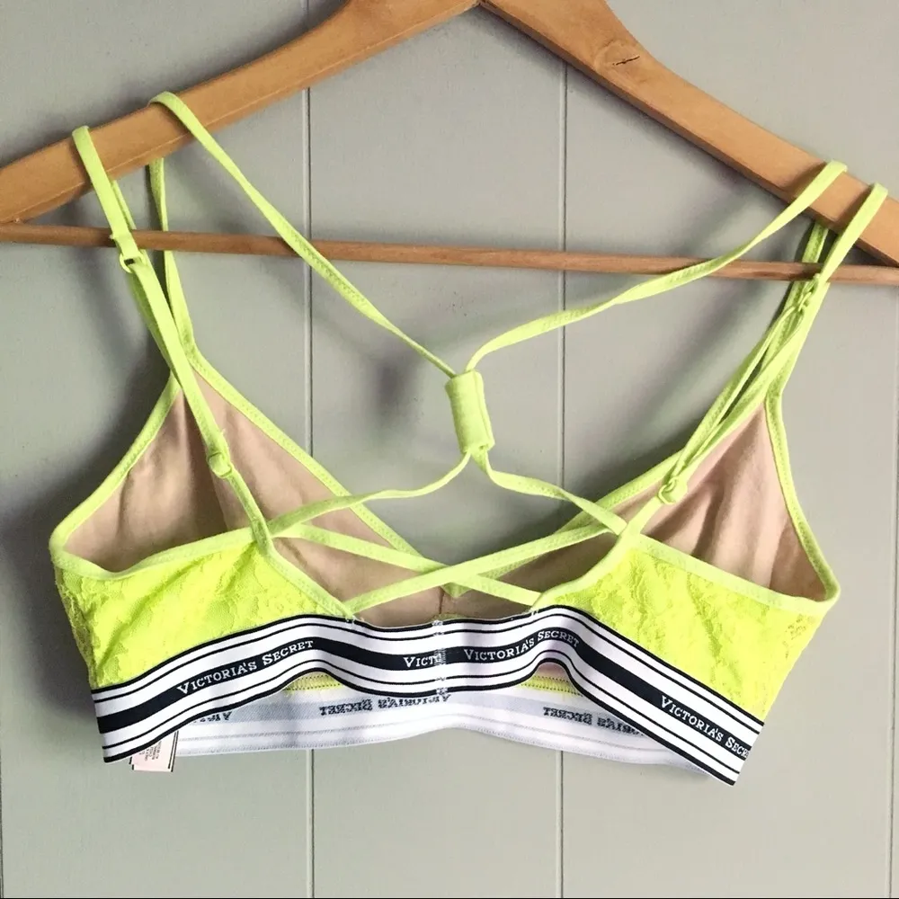 VICTORIA’S SECRET Strappy Lace Sport Bralette Neon Yellow M - Image 2