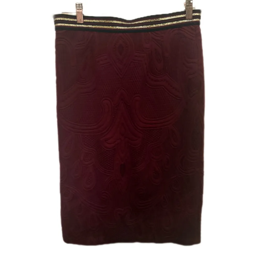 Anthropologie Maeve Jacquard Deep Red Textured Pencil Skirt - Image 4