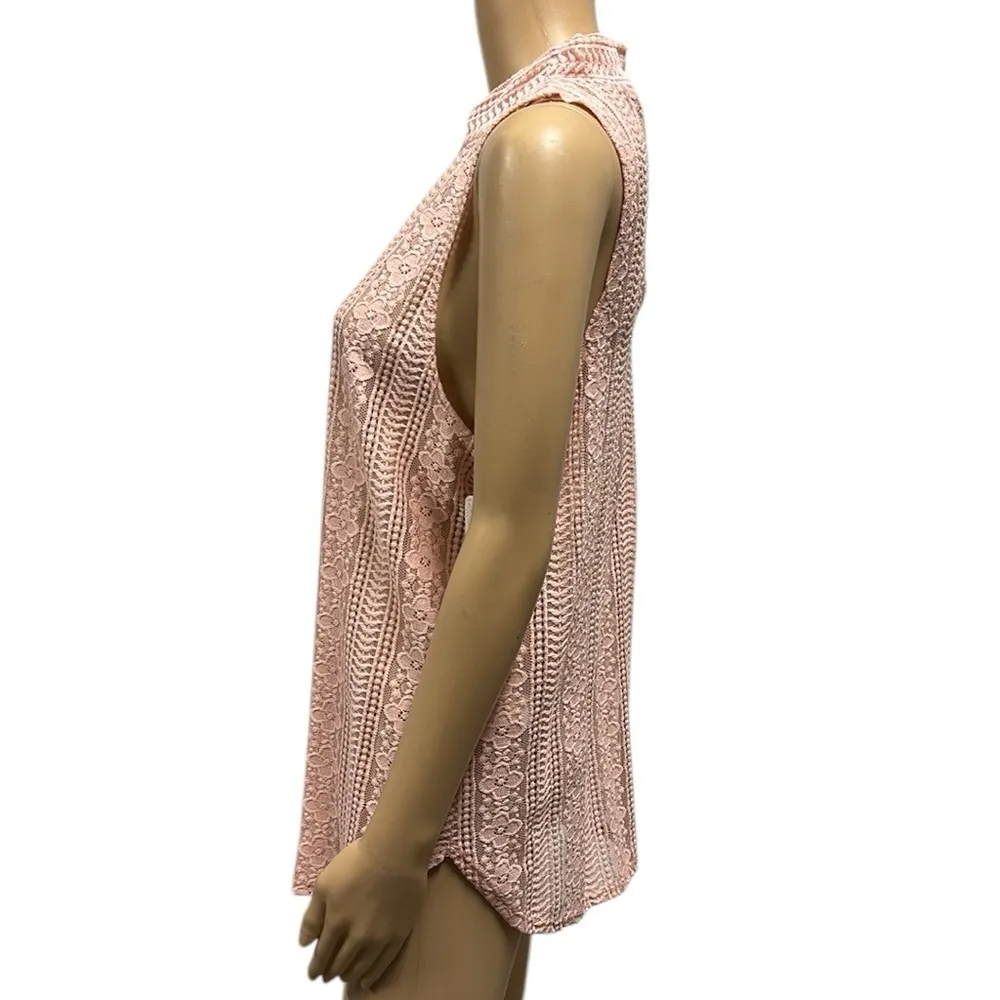 Kali Reve Pink Lace Sleeveless Keyhole Back Semi Sheer Tank Blouse Womens XL - Image 3
