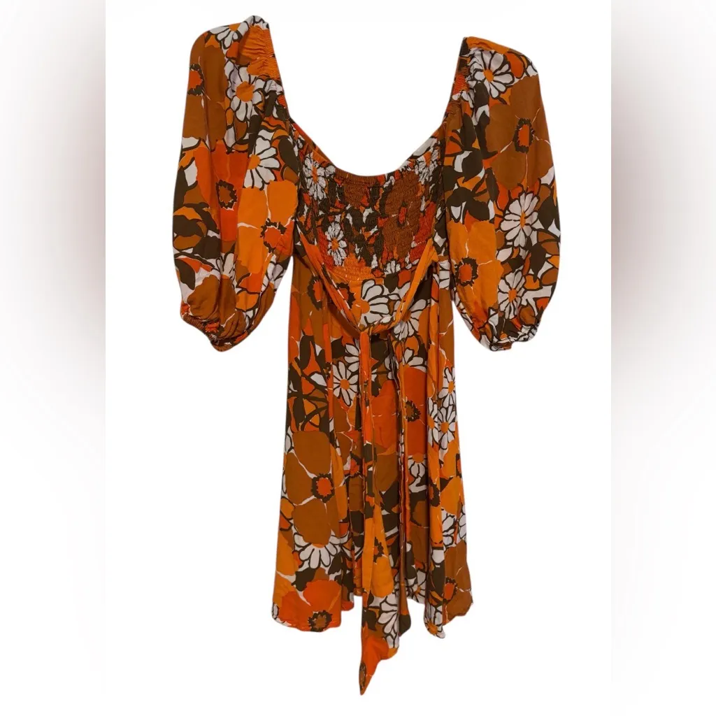 Revolve Faithfull the Brand Martine Mini Dress in Orange Isola Floral size 4 - Image 3