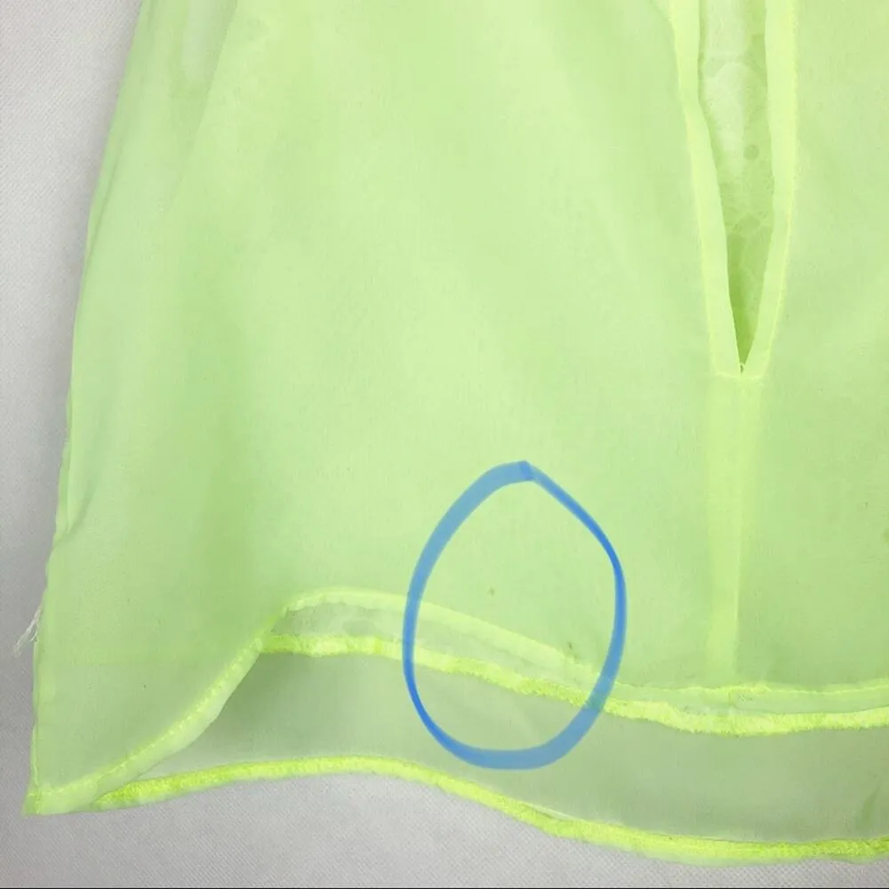 Y2K Vintage JULYS Womens Top Medium Lime Chiffon Floral Lace Cropped Beachy Green - Image 10