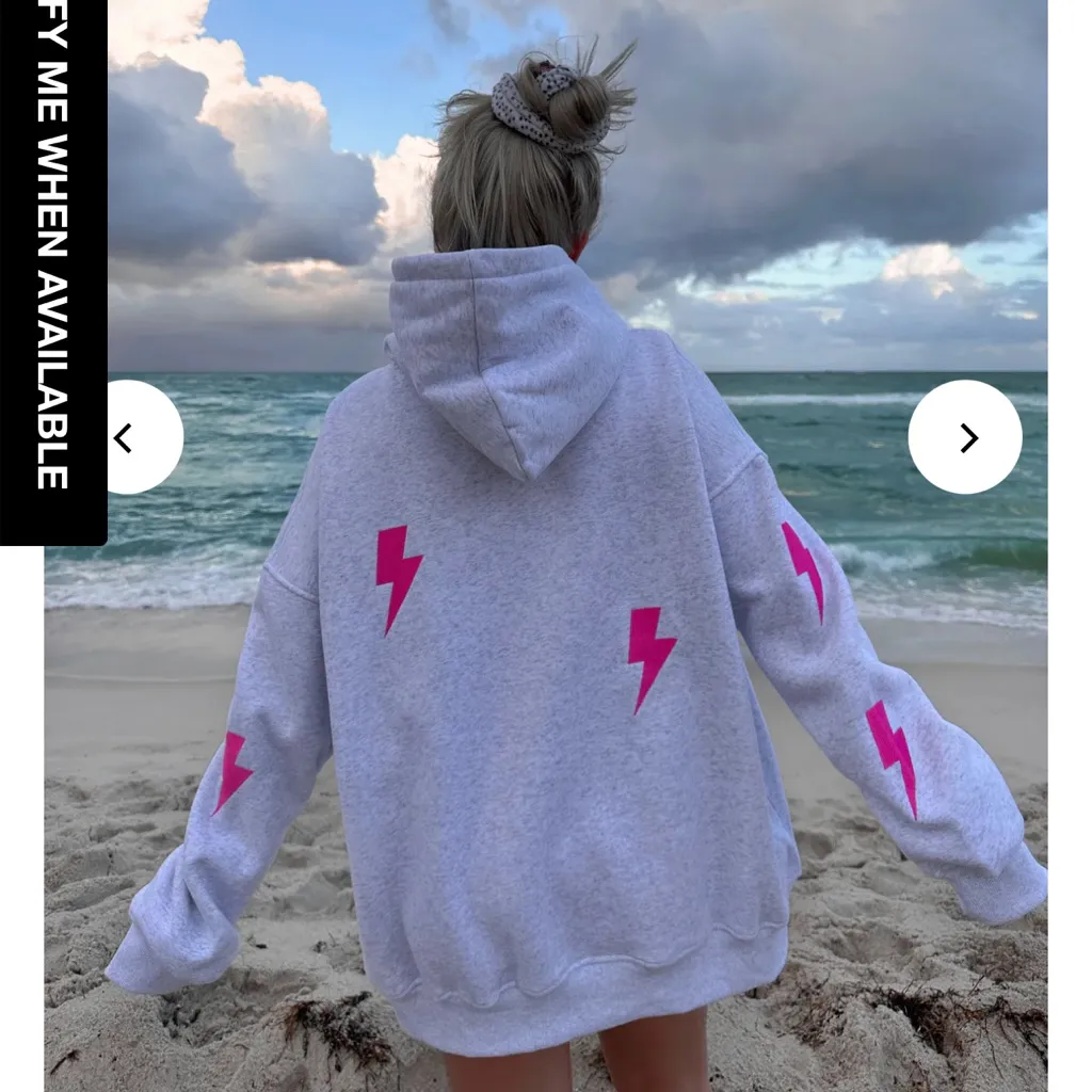 Pearl Grey Embroider Lightning Bolt Hoodie Gray Size M - Image 2