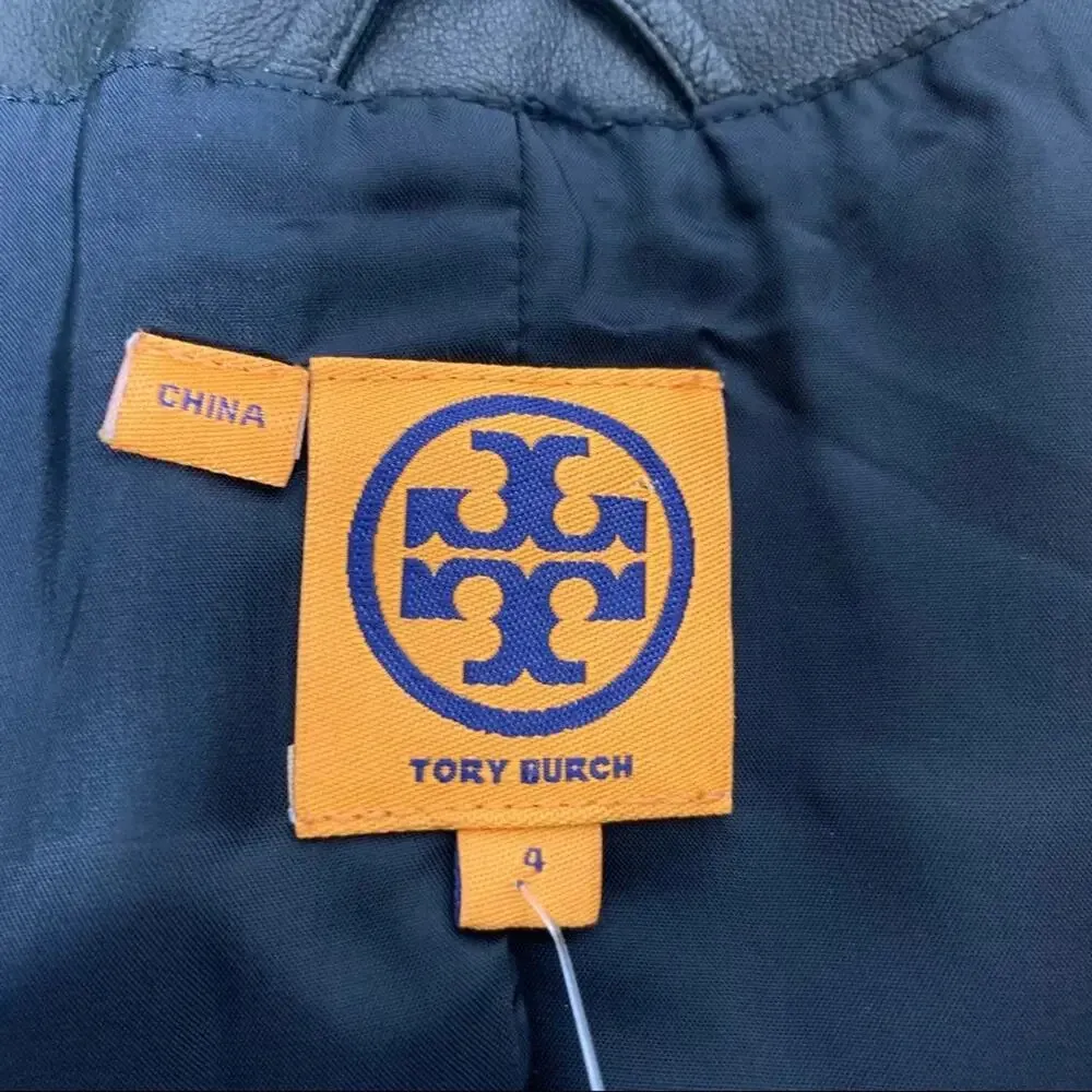 Tory Burch leather moto style jacket black sz 4 - Image 7