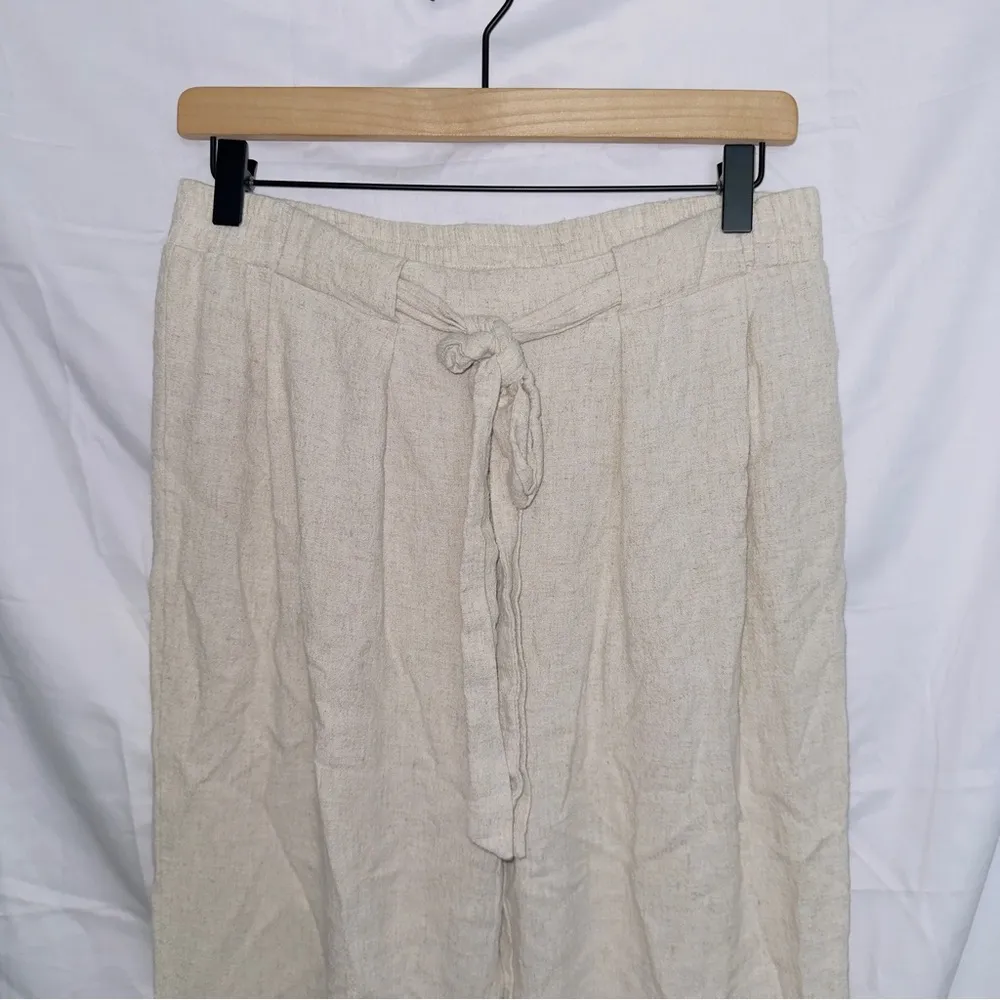 Love Riche Ivory High Waisted Linen Blend Lightweight Cropped Pants size large - Image 2