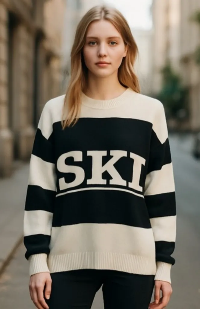 NEW! Sincerely Jules SKI Crewneck Pullover Sweater XL Black - Image 2