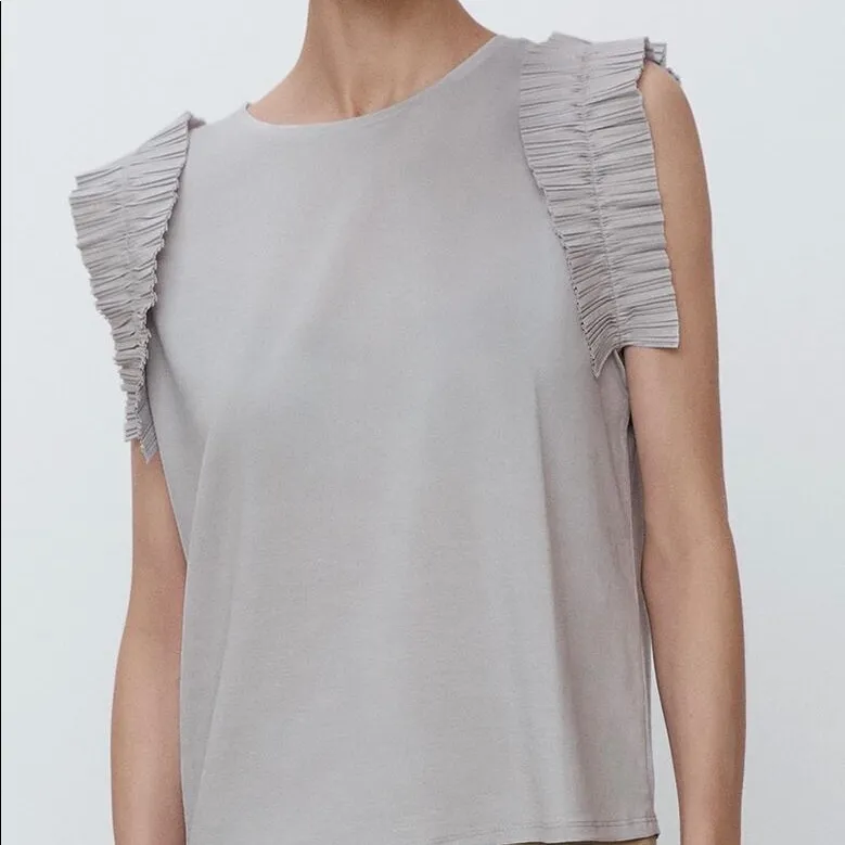 NWT Zara Light Grey Contrast Top Size Small - Image 3