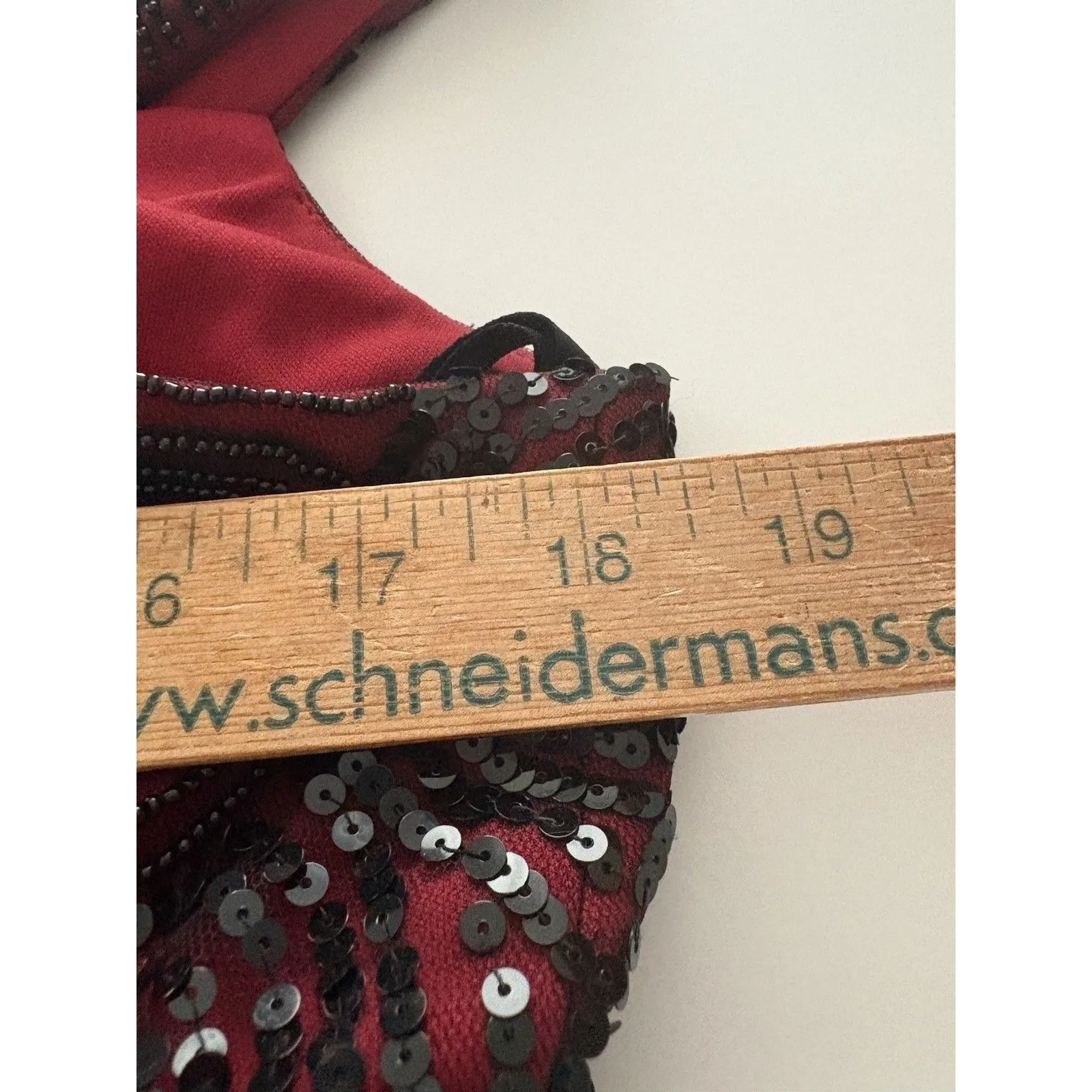 Vtg Victor Costa Dress Sz 12 Black Red Beads Sequins Empire Waist Party Holiday* - Image 13