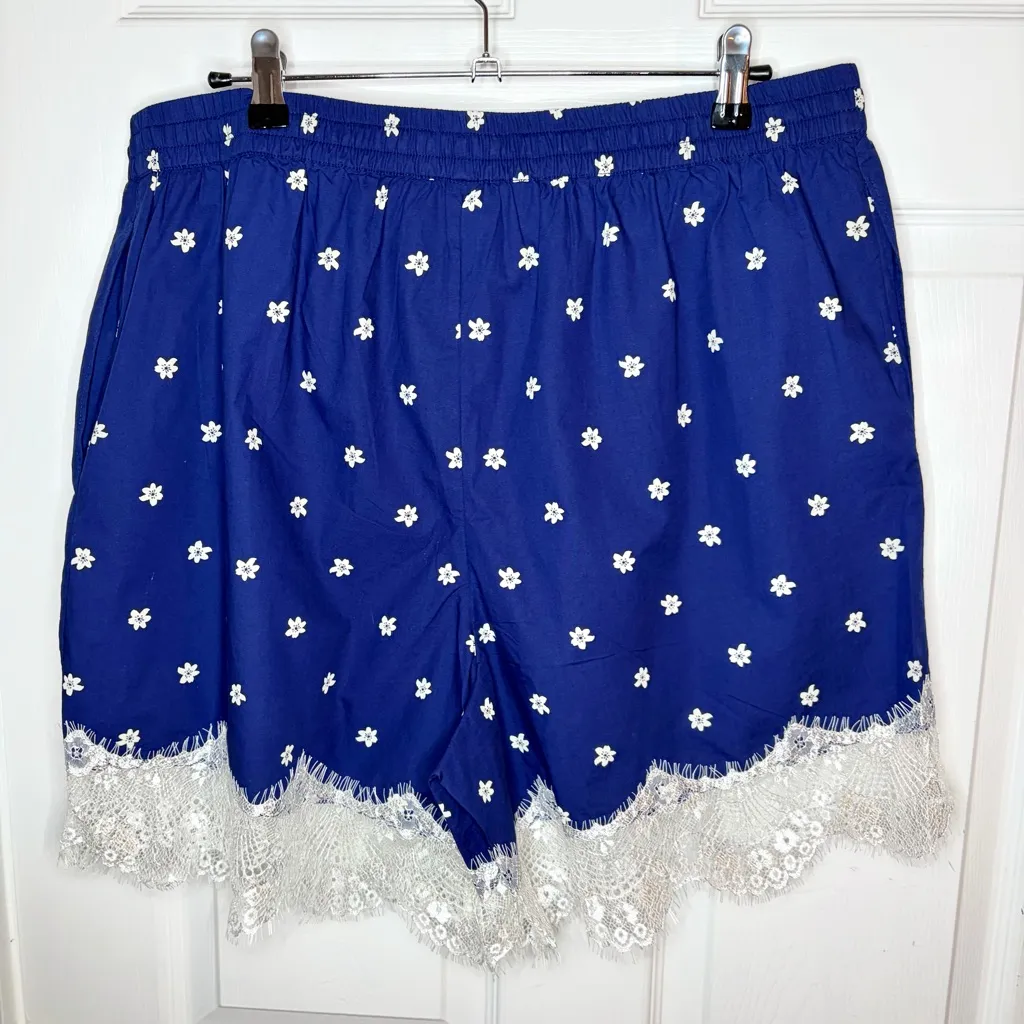 By Anthropologie Floral Lace-Hem Boxer Shorts L Loungewear NWT - Image 9