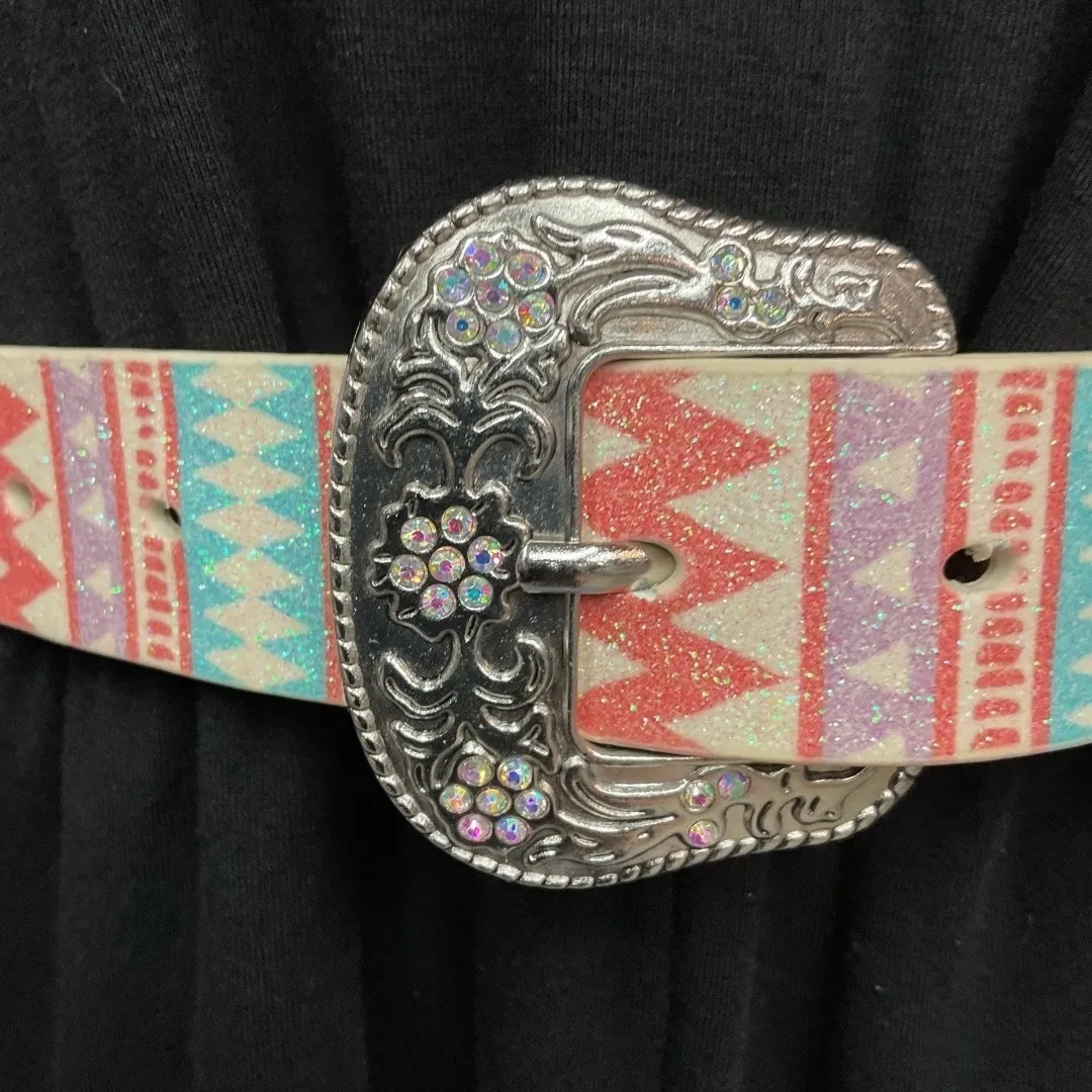 Angel Ranch Women's Glitter Genuine Leather Multicolored Spindle Router Belt OS Red - Image 3