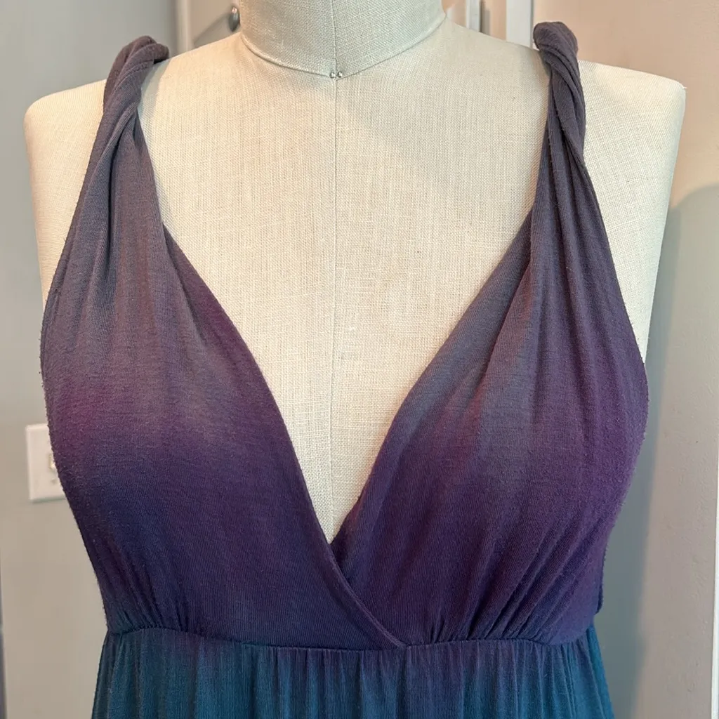 One Clothing purple teal gray ombre dip dye maxi dress with twisted straps - Image 3