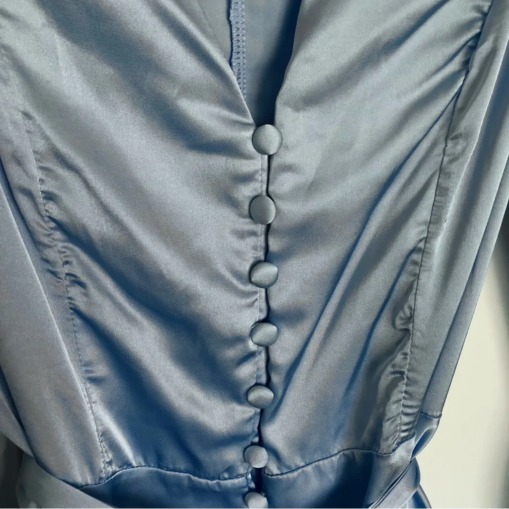 Long Sleeve Light Blue Satin Mini Dress Size M Size M - Image 5