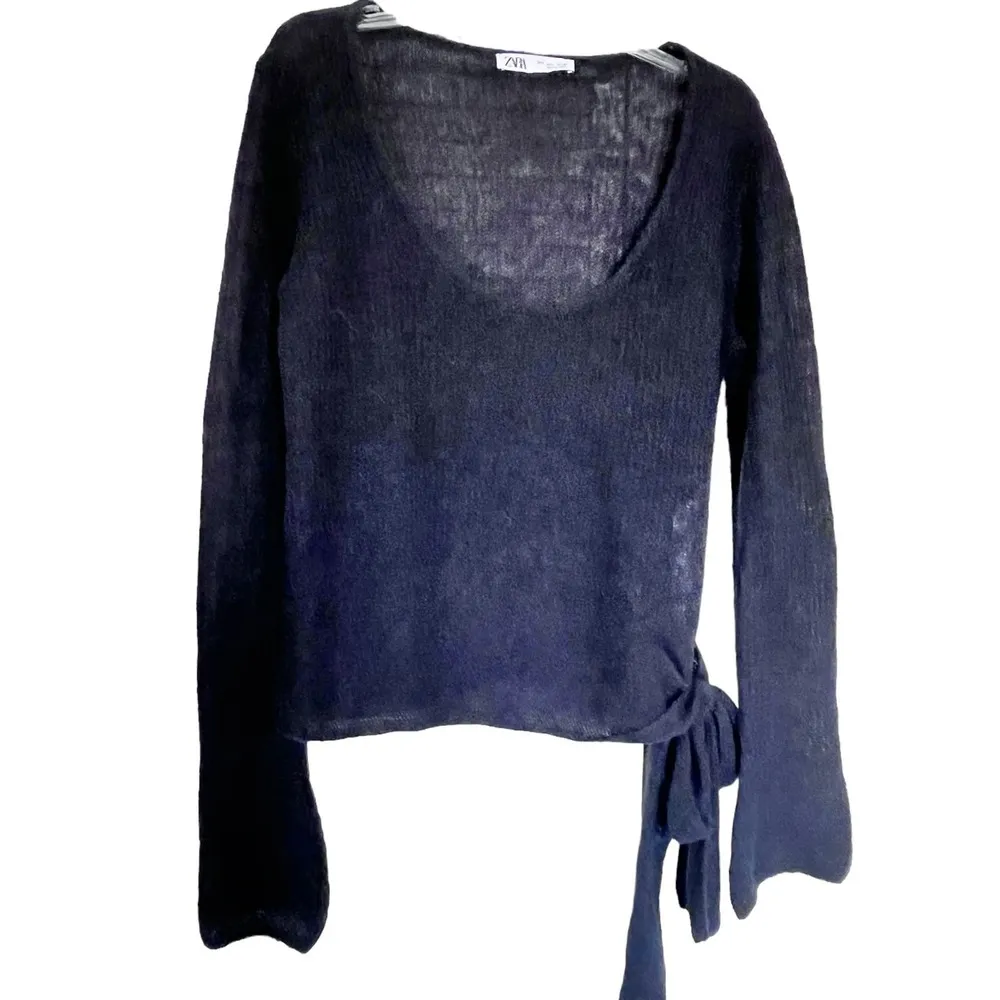 Zara black wool alpaca sweater with side bow tie size L - Image 3