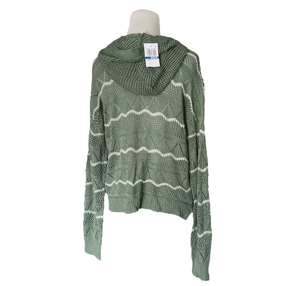 NWT Macy’s Ultra Flirt Green Open Knit Hooded Pullover | Medium - Image 3