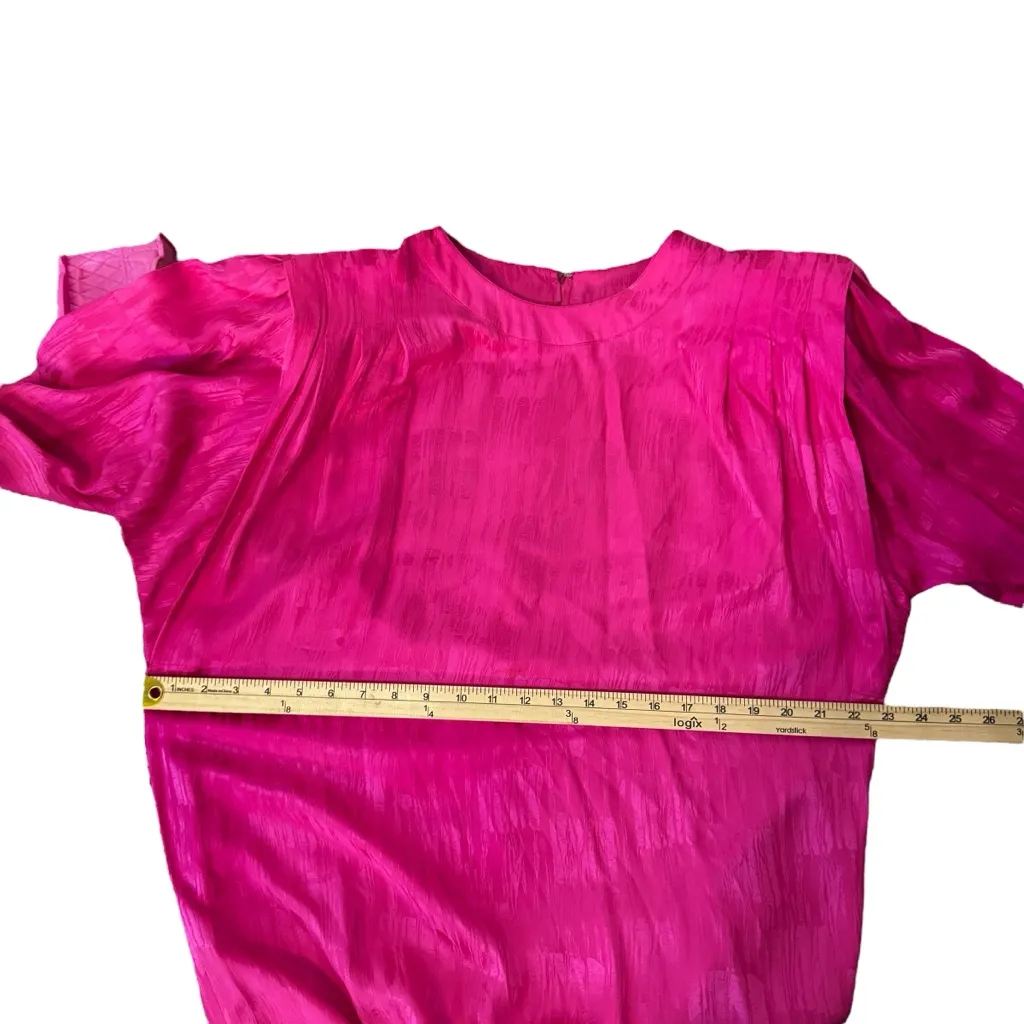 Vintage MS Chaus Silk Pink Fuchsia 3/4 Length Sleeve Dress Velcro Shoulder Pads Size 12 - Image 7