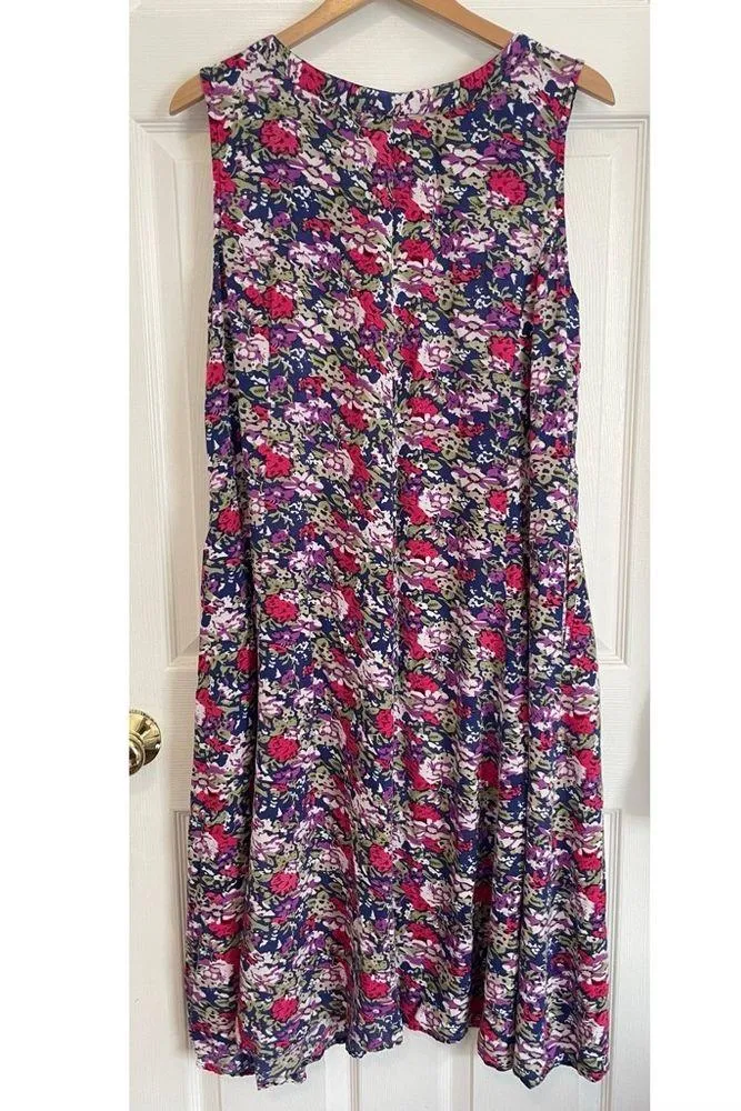 90s Vintage Floral Midi Dress Anthony Richards Pockets Full Button Cottagecore Purple Size XXL - Image 2