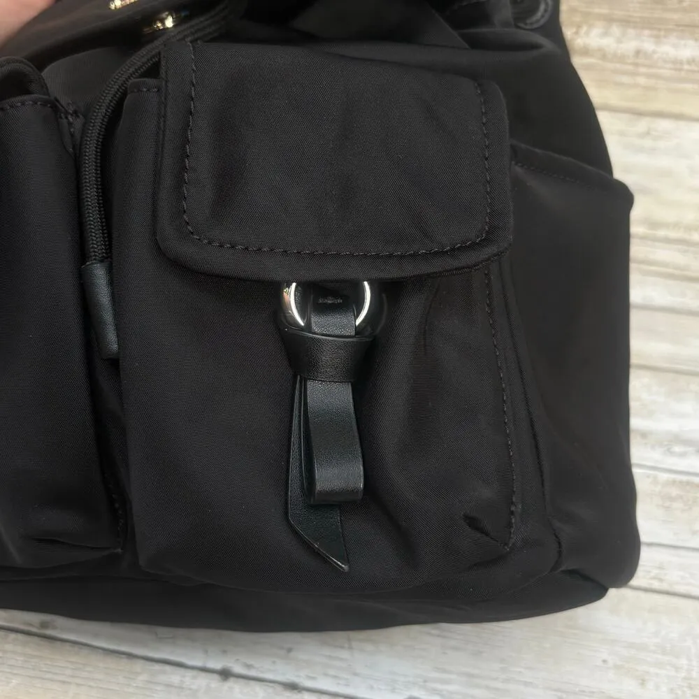 Kate Spade Carley Nylon Flap Backpack Black Drawstring Preppy Casual Athleisure - Image 8