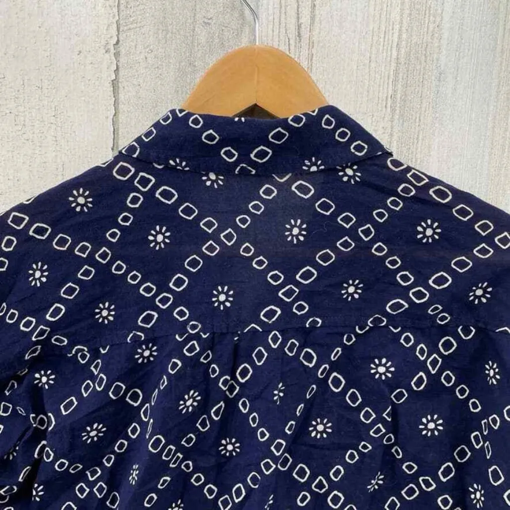 ABOUND Button Front‎ Shirt Womens Medium Blue White Geometric Print Cotton - Image 5